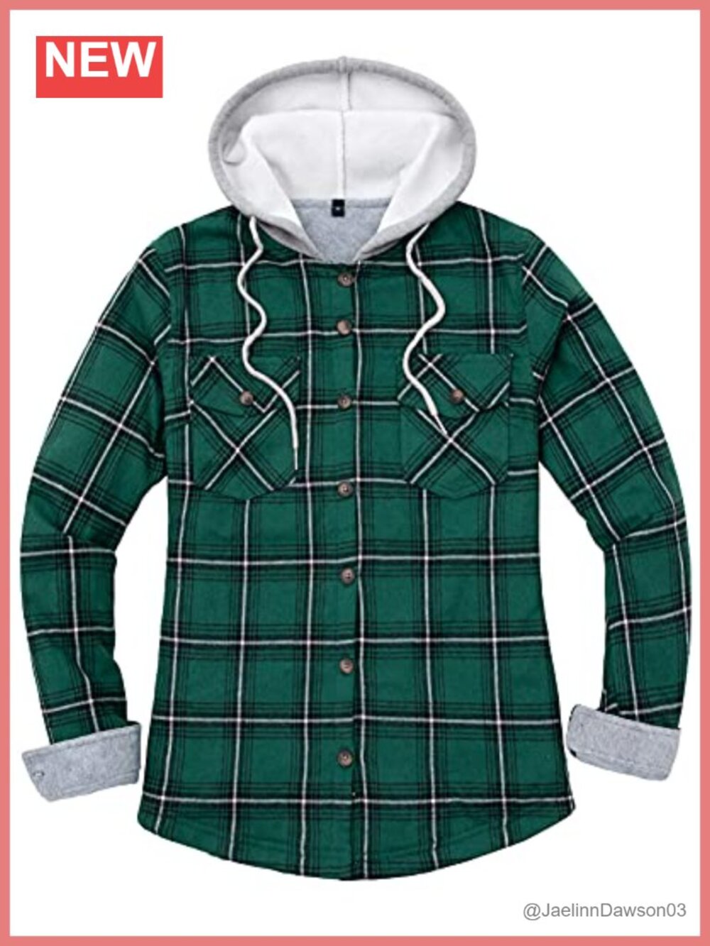 Womens Fleece Hooded Plaid Flannel Shirt Button Down Hoodie Jacket with Pockets